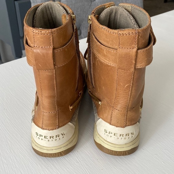 Sperry Top Sider Leather Upper Boots Gold Laces Lace Up Double Buckle Like New - Picture 9 of 17